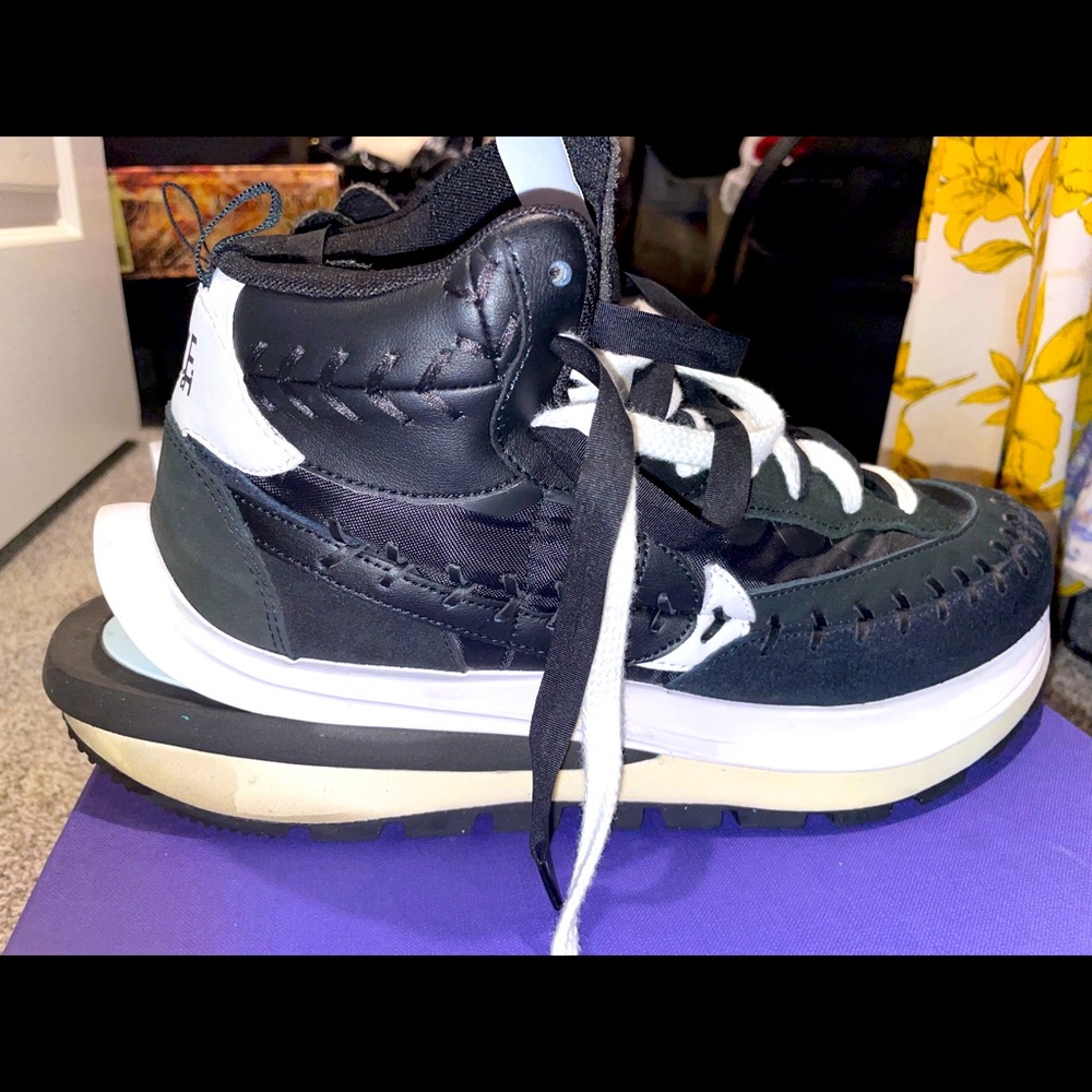 Authentic Nike Sacai X Jean Paul Gaultier VaporWaffle Sneakers - Black and White